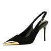 373-32 Zapatos de metal puntiagudos de tacón alto estilo europeo y americano con tacones finos, tacones superaltos, boca escotada, tira trasera vacía, zapatos de banquete para mujer