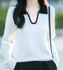 2025 Nueva Camiseta de Punto Fina de Manga Larga con Cuello Polo para Mujer Otoño Temprano Talla Grande Top Ropa Exterior Camisa Suéter de Solapa