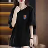 Comércio Exterior Transfronteiriço~Camiseta de manga curta de alta qualidade com etiqueta cortada para reduzir a idade para mulheres, caimento solto, tamanhos grandes, para mulheres plus size, top que esconde a barriga e faz você parecer mais magra