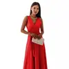 Site Independente da Amazon Roupas Femininas Transfronteiriças 2026 Novo Europeu e Americano Cadarço Decote V Vestido Longo de Festa Feminino
