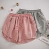 Pantalones cortos deportivos tipo gofre para mujer, estilo coreano, holgados, ajustados, de corte A, de pierna ancha, para estar en casa.