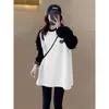 Camiseta gruesa de manga larga cepillada para mujer, playera básica casual holgada, de longitud media para cubrir las caderas, para combinar con pantalones de tiburón