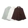 Ropa de Mujer al por Mayor Transfronteriza Primavera 2026 Nuevo Estilo Europeo y Americano Holgado con Bolsillo Manga Ancha Camisa Top 8741029