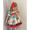 Vestido de verano para niñas, Navidad, manga abullonada, manga corta, estampado, con volantes, falda de muñeca, ropa para niños, ins
