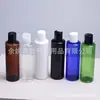 Botella de tapa plana Qianqiu, 200 ml, botella de líquido marrón, botella dispensadora de aceites esenciales, 200 ml, botella PET con tapa de presión, botella para limpiador facial