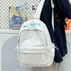 Mochila estilo coreano para meninas do ensino fundamental, com bordado de letras, grande capacidade, design leve e estilo versátil adequado para alunos do ensino fundamental