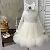 Vestido para Niña con Forro de Terciopelo, Pequeño Vestido de Plumas Estilo Chanel, Vestido Pastel de Cumpleaños con Velito Incluido