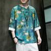 2023 Verão Estilo Chinês Masculino Seda Gelo Hanfu Manga Curta Meia Manga Fivela Camisa Solta Tamanho Grande Camiseta
