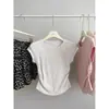 Algodón Puro Verano Cintura Irregular Ceñida Volantes Top Chica Picante Americana Hombro Normal Adelgazante Camiseta para Mujer Cuello Redondo Versátil Manga Corta