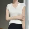 2026 Nuevo Estilo de Verano para Mujer, Cuello en V, Tejido, Manga Corta, Corte Ajustado, Versátil, Elegante, Simple, Delgado, Transpirable, Top