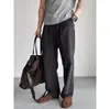 Pantalones de lino de seda helada, sin arrugas, cintura elástica, pantalones de pierna ancha hasta el suelo para hombre, venta al por mayor de fábrica transfronteriza, poliéster con artesanía de lino artificial
