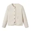 Cárdigan/chaqueta de manga larga con cuello redondo de forro polar de imitación de cordero para mujer, nuevo top de otoño e invierno 472938/481025
