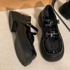 Sapatos Femininos de Couro Plataforma Salto Bloco Versátil Estilo Britânico 2026 Primavera Novo Retro Sapato Mary Jane com Tira Única