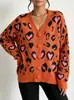 Cardigan holgado para mujer de comercio exterior europeo y americano 2026 otoño e invierno nuevo abrigo talla grande moda estampado de leopardo suéter de punto para mujer