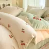 Conjunto de Cama de Inverno Espesso Quente Classe A Leite Fleece Quatro Peças Fleece Coral Flanela Lençol de Cama Capa de Edredom Fronha Roupa de Cama