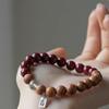 Pulseira de madeira de pêssego com cinnábrio de minério bruto 8mm para homens e mulheres com Anel Único do Zodíaco Buda pulseira retrô tudo-combina