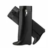 Populares Botas de Falda Europeas y Americanas Transfronterizas de Microfibra Geométricas Punta Redonda Tacón de Cuña Sexy Botas Cálidas de Tacón Súper Alto Estilo Europeo y Americano de Moda