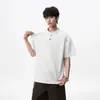 Sudadera de peso pesado con cuello alto y media cremallera para hombre, chaqueta holgada de retazos estilo americano para verano, top holgado versátil de alta costura
