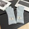 Guantes de felpa suaves y cerosos para mujer, de invierno, con diseño de pingüino, color liso, largos, cálidos, resistentes al frío, con salida para los dedos y pantallas táctiles, de punto.
