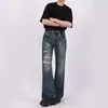 Verão Retrô cleanfit Rasgado Desgastado Senso de Design Azul Tendência Masculino Velho Micro La Solto Casual Jeans