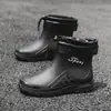 Botas de lluvia de terciopelo para hombre, cortas, antideslizantes, impermeables, zapatos de goma para cocina, resistentes al desgaste para piso de lavado de autos, botas de agua con forro de polar, cálidas