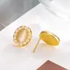 Pendientes Ovalados de Perla y Piedra Ojo de Gato Retro Franceses 2024 Nuevo Estilo Caliente Diseño de Nicho Pendientes de Gama Alta