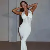 Vestido Largo Transfronterizo Estilo Europeo y Americano Verano 2026 Nuevo Estilo con Lazo Cuello Halter Sexy Malla Patchwork Fruncido Bodycon