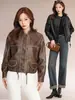 Chaqueta auténtica de marca Haining de piel genuina para mujer, nueva colección primavera/otoño 2026, piel de cordero, estilo coreano, corte holgado, moderna