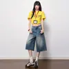 Calça Jeans Sete Pontos Feminina Azul Retrô com Textura Desgastada Primavera 2026 Nova Casual Solta de Perna Larga Algodão