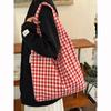 Bolsa de Lona a Cuadros Rojos Retro Estilo Japonés para Mujer 2025 Nueva Bolsa Tote Perezosa para Viajar al Trabajo Bolsa de Hombro Estudiantil para Axila