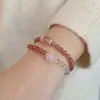 Pulsera de Cristal de Fresa Natural y Cristal Blanco con Forma de Estrella y Luna para Mujer, Pulsera de Perlas Multicapa para Mujer, Pulsera de Cristal Exquisita y Única
