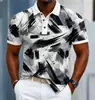 Camiseta Polo Masculina Mais Vendida na Amazon Transfronteiriça Manga Curta Estampa Digital Geométrica Casual Polo Curto Masculino