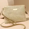 Bolsa de palha casual estilo coreano, bolsa feminina retrô de praia, design vazado, nova moda de verão, bolsa feminina de ombro único com padrão de crochê trançado