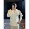 Camiseta Interior Blanca de Punto para Hombre de Manga Larga con Cuello Solapa Ropa Interior de Punto 2025 Nuevo Otoño e Invierno Camisa Polo Cuello de Punto