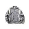Jaqueta College Rumei Estilo Retro Americano Tendência Patchwork em Couro PU para Homens e Mulheres, Jaqueta de Baseball Casual Solta de Outono para Casais