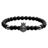 Pulsera de Piedra Natural Negra Mate Qinuo con Cabeza de León y Corona, Pulsera Elástica Extensible, Accesorios de Mono, Joyería de Mano para Hombres