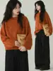 Suéter laranja de gola redonda estilo coreano para mulheres, top de tricô solto e casual para outono e inverno, versátil e que afina a silhueta, perfeito como peça externa ou interna