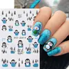 Pegatinas Transfronterizas para Uñas Nuevas Invierno Navidad Dibujos Animados Pingüino Brillo Azul Negro Árbol de Navidad Pegatinas Adhesivas para Uñas