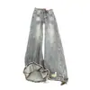 Jeans de mezclilla azul claro desgastados para mujer, de cintura alta, cómodos, corte holgado, estilizan, versátiles y ligeramente acampanados, perfectos para el otoño