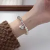 Prata Esterlina S925 Moda Retrô Pingente Quadrado Pedra da Lua Pérola Pulseira Elástica Feita à Mão Cristal Labradorita Pulseira C0688