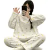 Pijama de Flanela Quente Outono e Inverno para Mulheres Inverno Coral Fleece Desenho Animado Fofo Conjunto de Pijama para Casa