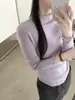 26 Nuevo Estilo de Otoño Top, Estilo Coreano, Color Sólido, Cuello Semi Alto, Suéter de Punto con Mangas Largas Fruncidas, Camiseta Básica para Commuting para Mujer