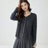 Cardigã de Cashmere Novo 2026 com Renda e Botão de Pérola para Mulheres, Suéter com Decote V, Roupa de Outono e Inverno, Jaqueta de Tricô de Lã