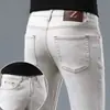 Jeans de seda helada italianos para hombre, nuevos de otoño, corte ajustado, elásticos, de alta gama, de lyocell, color azul claro, pantalones casuales