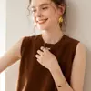 Novos Tops Outono e Inverno para Mulheres, Suéteres de Caxemira, Coletes Pulôver de Gola Redonda Femininos, Coletes Femininos, Coletes de Cor Pura com Cintura Solta, Sem Manga