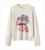 Jardim de Monet Design de Bordado Pesado Pulôver de Gola Redonda Tricotado Peça de Roupa Externa Suéter Muito Bonito que Rejuvenesce Tamanho Grande Feminino