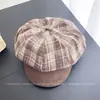 Chapéu Octogonal de Patchwork Xadrez Versátil Estilo Britânico da Moda para Mulheres Outono Casual Boina à Venda Capuz à Prova de Vento Quente Bico de Pato Tendência