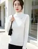 Suéter de duas peças com gola alta, fio cardado de lã espessado, para mulheres, novo top de malha elegante de caimento justo, base para mulheres