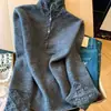 Suéter abotonado de cuello medio súper elegante para mujer, nuevo estilo coreano de otoño e invierno, tejido suelto, top de capa base engrosado