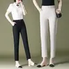 9251 Pantalones Casuales de Nueve Puntos Seda Helada y Cáñamo Pantalones de Mujer de Mediana Edad Verano Nueve Puntos Talla Grande Más Fertilizante Aumento Ortografía Más Suministro